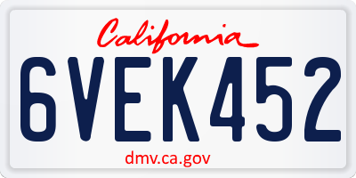 CA license plate 6VEK452