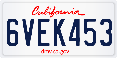 CA license plate 6VEK453