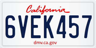 CA license plate 6VEK457