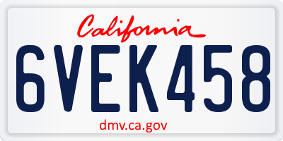 CA license plate 6VEK458