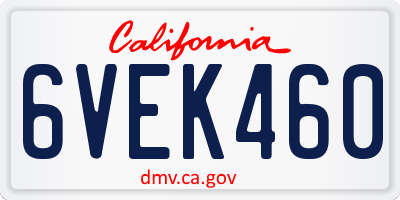 CA license plate 6VEK460