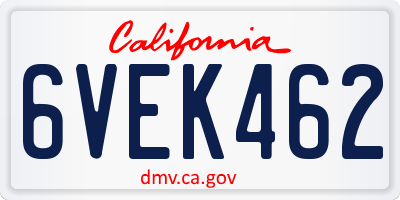 CA license plate 6VEK462
