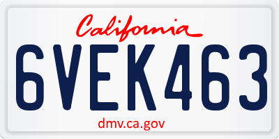 CA license plate 6VEK463