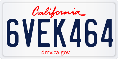 CA license plate 6VEK464