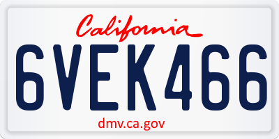 CA license plate 6VEK466