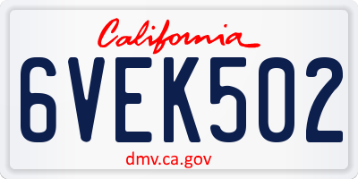 CA license plate 6VEK502