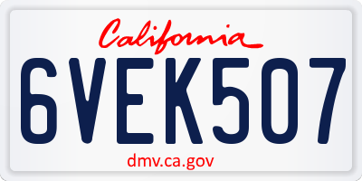 CA license plate 6VEK507