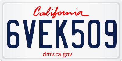 CA license plate 6VEK509