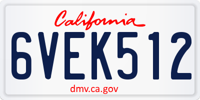 CA license plate 6VEK512