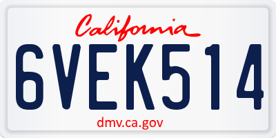 CA license plate 6VEK514