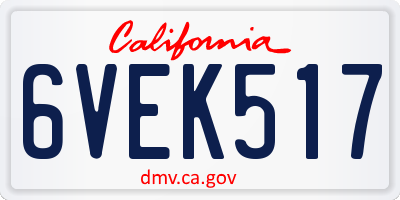 CA license plate 6VEK517