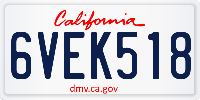 CA license plate 6VEK518