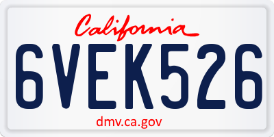 CA license plate 6VEK526