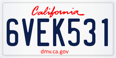 CA license plate 6VEK531