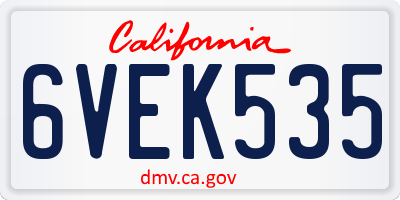 CA license plate 6VEK535
