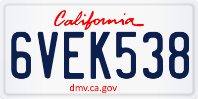 CA license plate 6VEK538