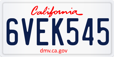 CA license plate 6VEK545