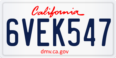 CA license plate 6VEK547