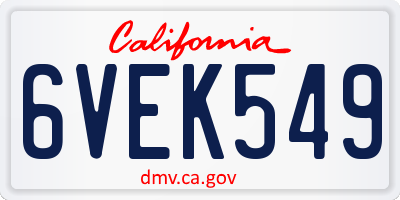 CA license plate 6VEK549