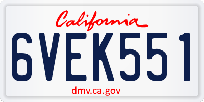CA license plate 6VEK551