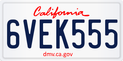 CA license plate 6VEK555
