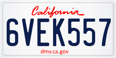 CA license plate 6VEK557