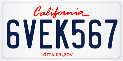 CA license plate 6VEK567