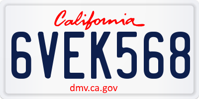 CA license plate 6VEK568