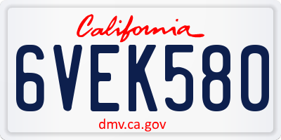 CA license plate 6VEK580