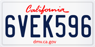 CA license plate 6VEK596