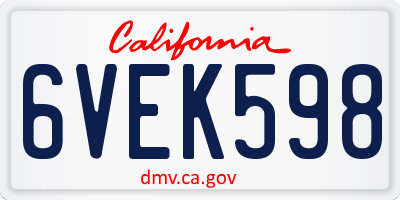 CA license plate 6VEK598
