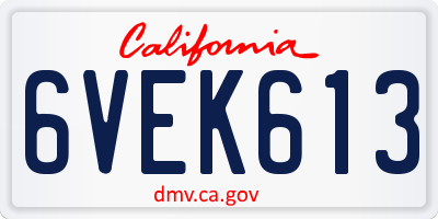 CA license plate 6VEK613
