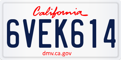 CA license plate 6VEK614