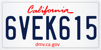 CA license plate 6VEK615