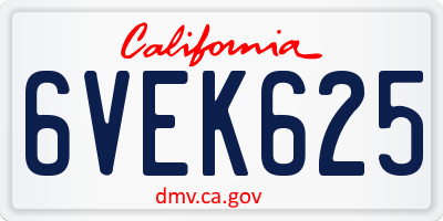 CA license plate 6VEK625