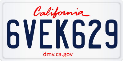 CA license plate 6VEK629
