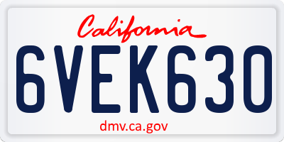 CA license plate 6VEK630