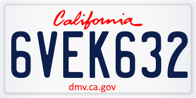 CA license plate 6VEK632