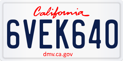 CA license plate 6VEK640