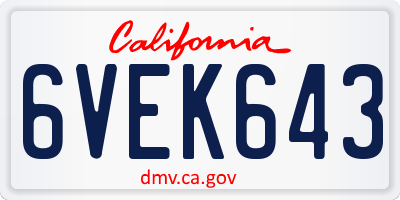 CA license plate 6VEK643