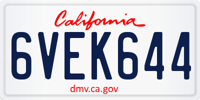 CA license plate 6VEK644