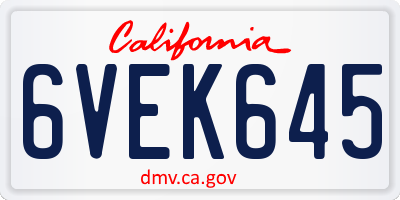 CA license plate 6VEK645