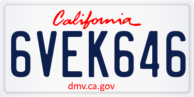 CA license plate 6VEK646