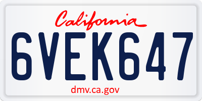 CA license plate 6VEK647