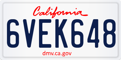 CA license plate 6VEK648