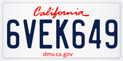 CA license plate 6VEK649