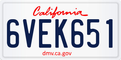 CA license plate 6VEK651