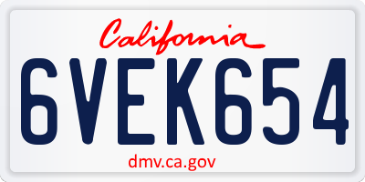CA license plate 6VEK654