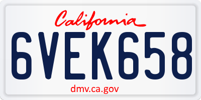 CA license plate 6VEK658