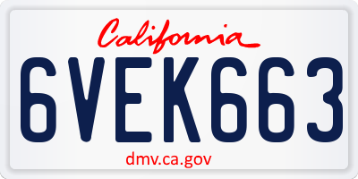 CA license plate 6VEK663